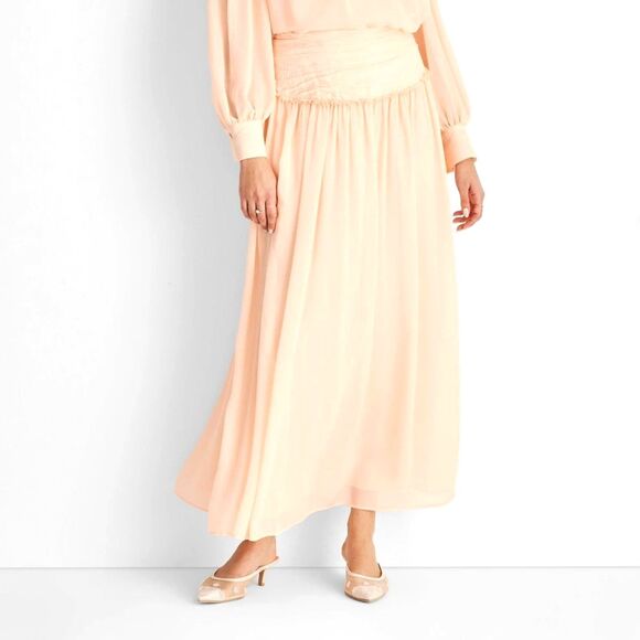 Future Collective Women's Crinkle Maxi Skirt- Peach Orange - 4 - Picture 1 of 4